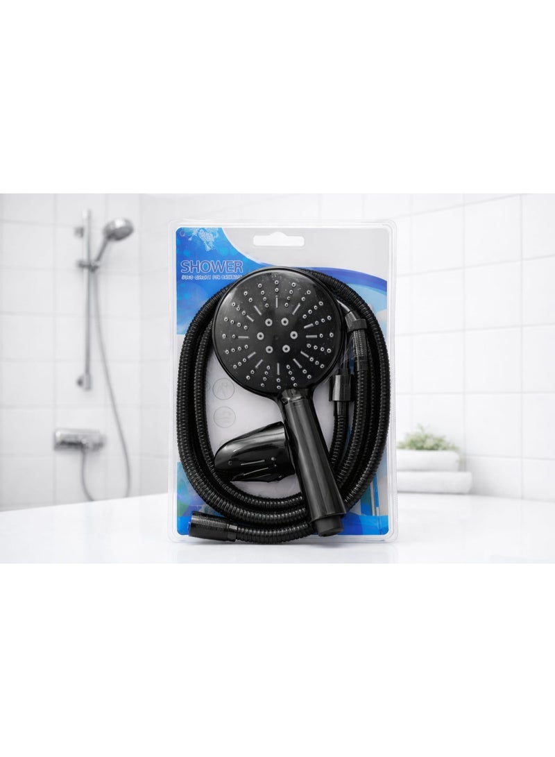 طقم دش استحمام اسود فاخر مع لي مرن طويل – تصميم عصري وجودة عالية